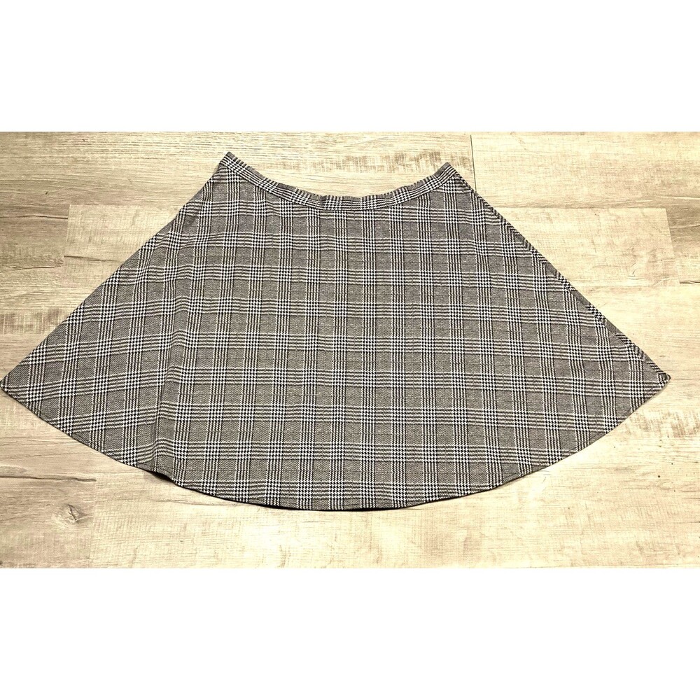 Vintage 70s A Line Skirt 2X Double Knit Black White Houndstooth Academia Preppy
